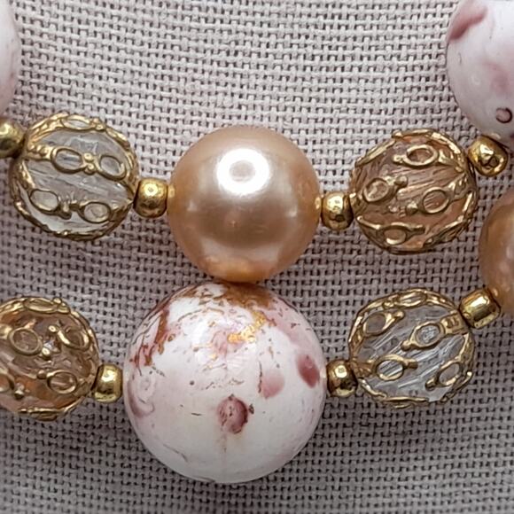 Vintage Deauville Art Bead Necklace, Faux Pearl Beads, Pink White Gold, 1960s - Picture 5 of 11